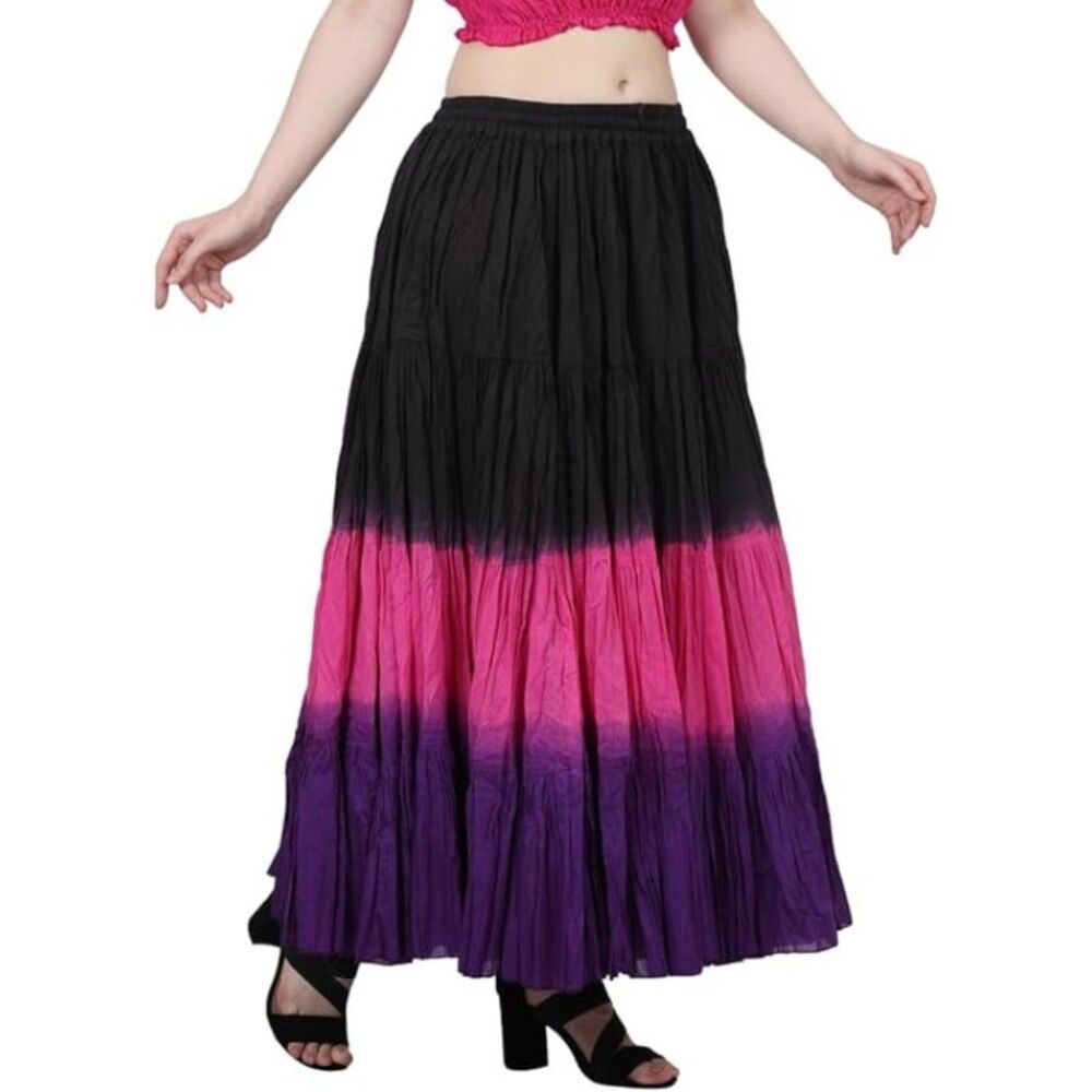 Wevez Boho Maxi Flamenco Tiered Skirt Womens OSFA 25 Yd Cotton Triple Color Gyps